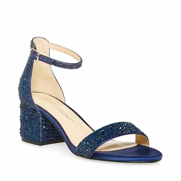 Betsey Johnson Shoes - Betsey Johnson SB-Marie Jeweled Block Heel Navy Blue Sandals